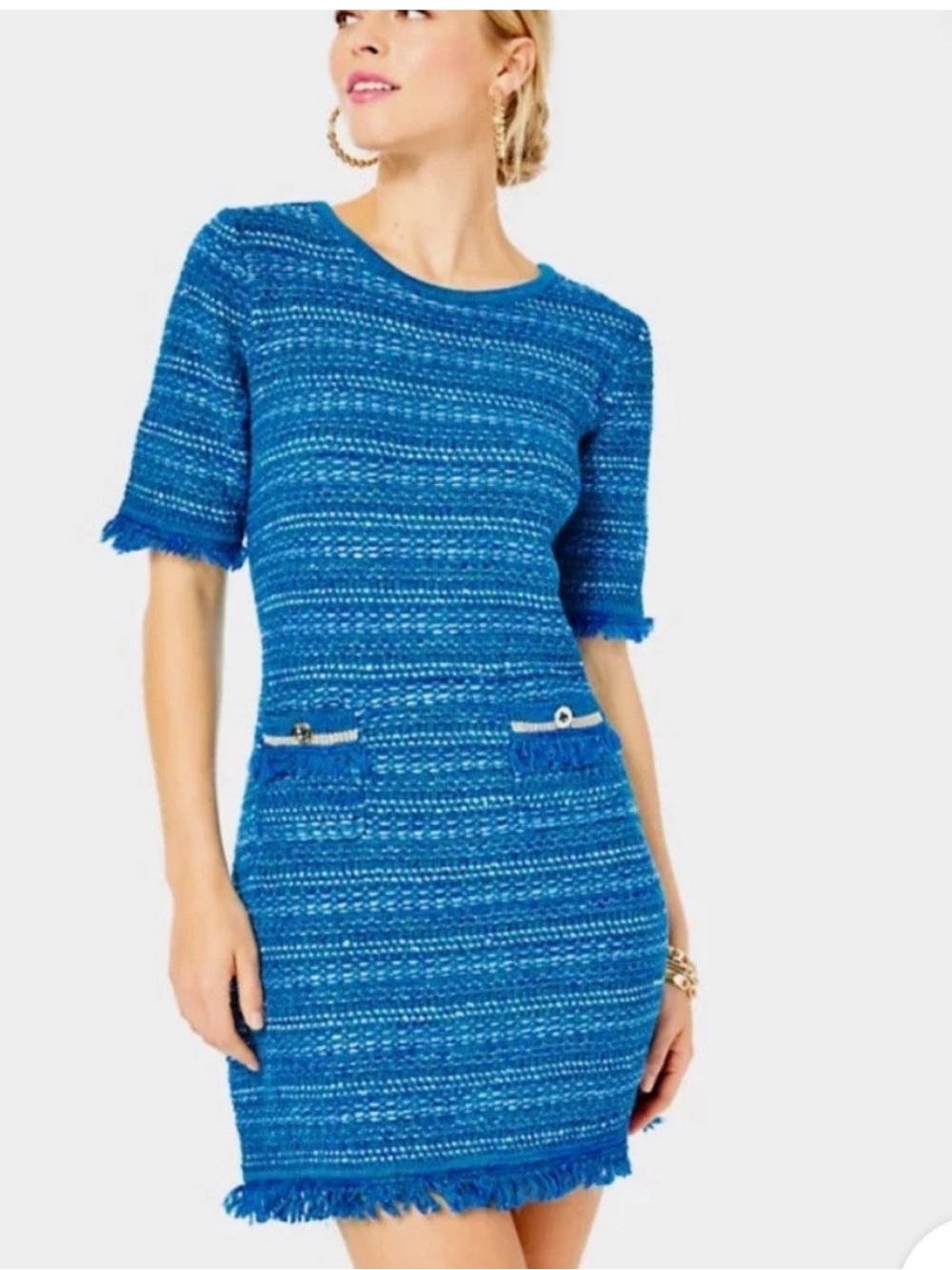 Lilly Pulitzer Beckington Sweater Dress Blue Grotto Metallic Tweed Size S